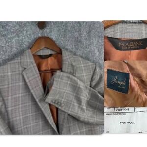 Jos A Bank Joseph‎ Mens 40 L Wool Plaid Check Slim Fit Blazer Sport Coat Jacket